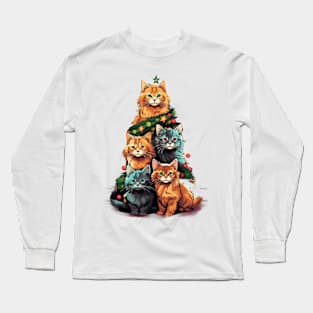 Cat Christmas Tree Long Sleeve T-Shirt